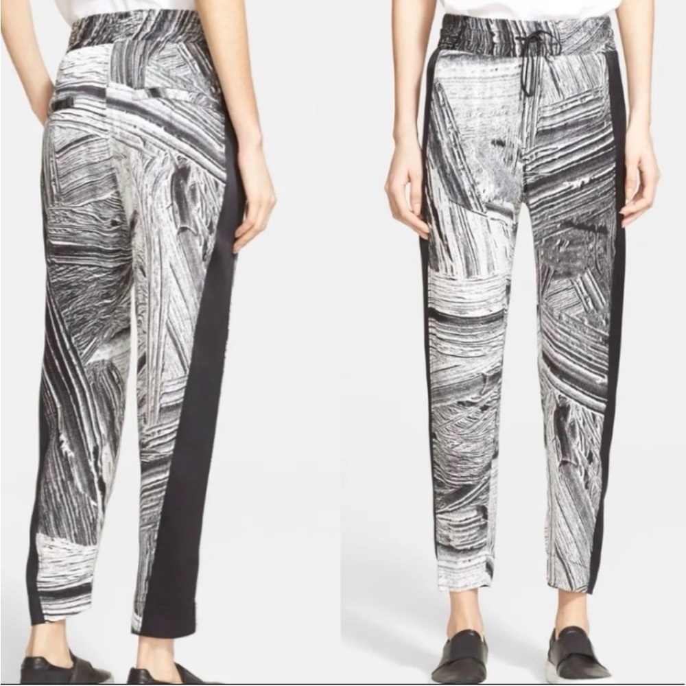 Helmut Lang Method Silk Abstract Pants XS Black White Edgy Statement Lounge Cool